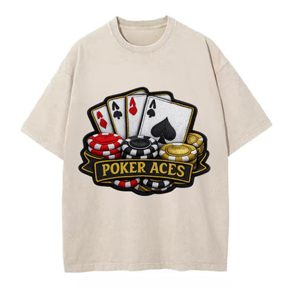 Embroidered patch design - POKER ACES - four aces with chips in red, black and - Vintage T-shirt - Off White