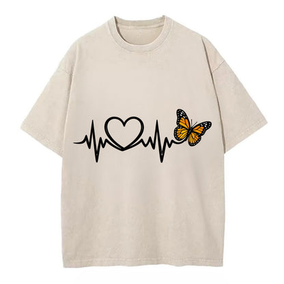 Heartbeat Butterfly - Vintage T-shirt - Off White
