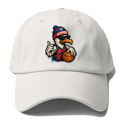 LA Seagull wearing Clippers red white and blue beanie with ship patch - Baseball Cap For Big Heads - Off White