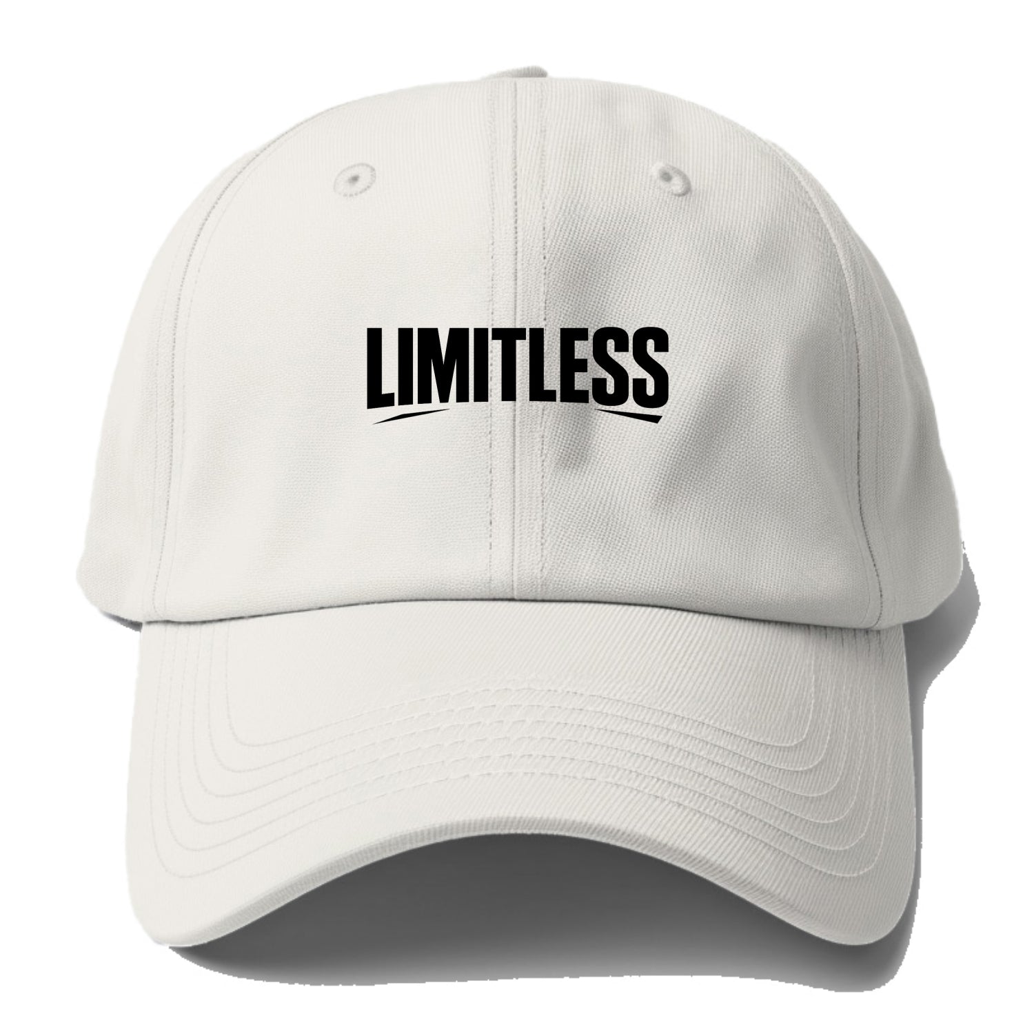 Bold typography design - "LIMITLESS" - no boundaries, infinite - Baseball Cap For Big Heads - Off White