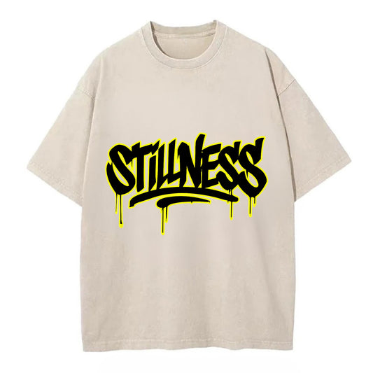 Bold typography design - "STILLNESS" - quiet power, peaceful presence - Vintage T-shirt - Off White