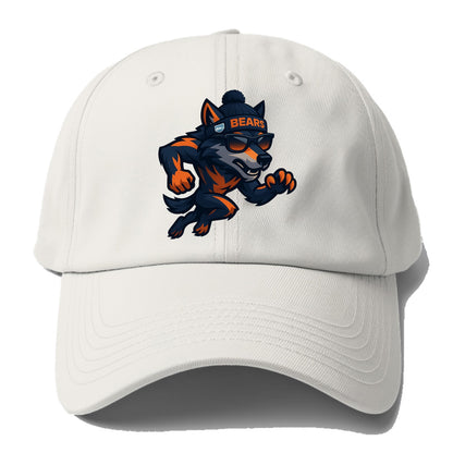 Chicago Wolf wearing Bears beanie with Lake Michigan patch and - Baseball Cap For Big Heads - Off White