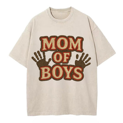 Mom Of Boys  - Vintage T-shirt - Off White