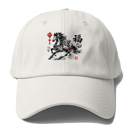 PROSPERITY HORSE | Horse carrying gold ingots and coins | Chinese knot decorations | - Baseball Cap - Off White