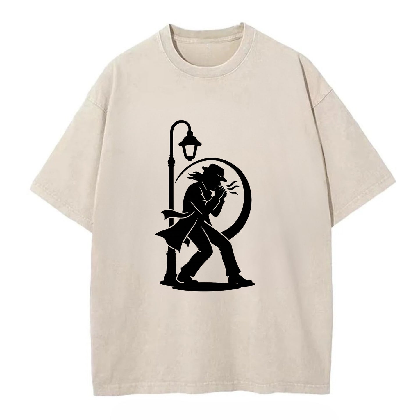 Blues harmonica player under streetlight - Vintage T-shirt - Off White