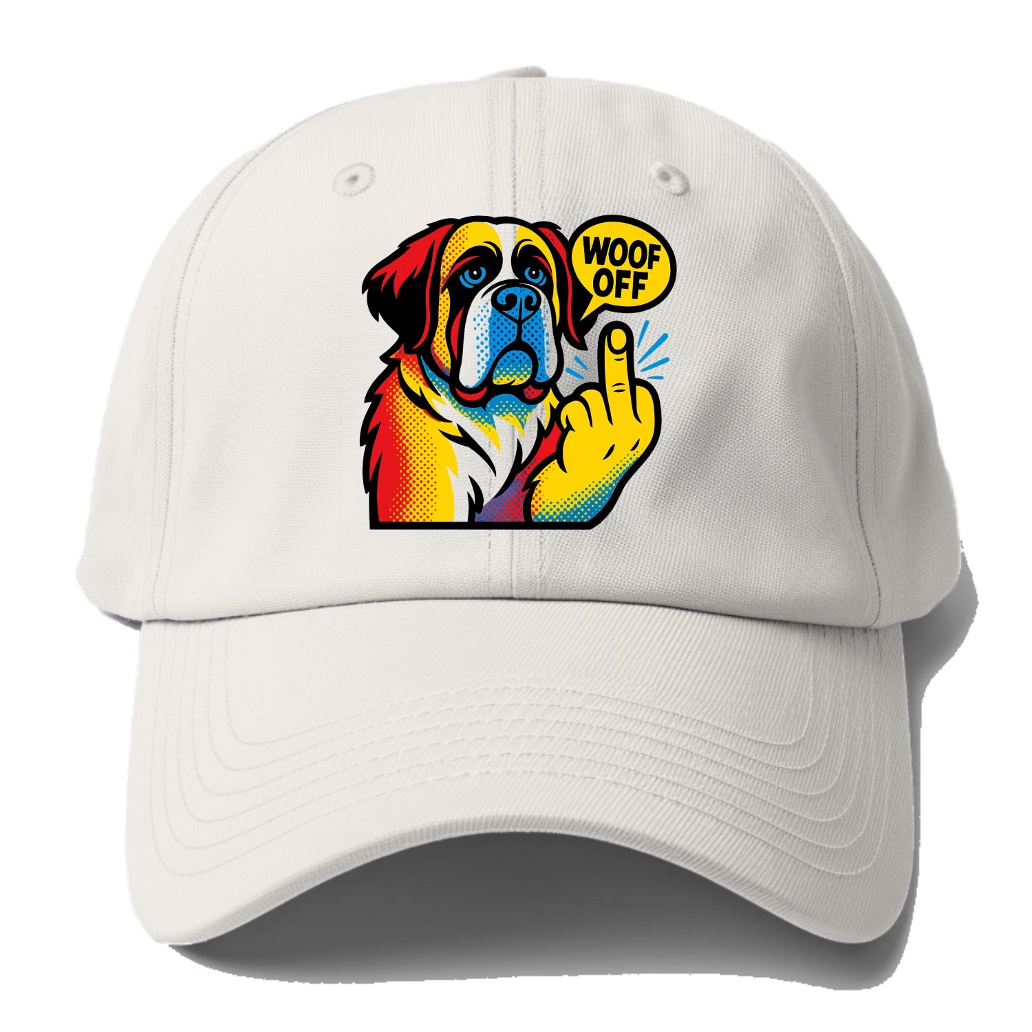 Saint Bernard with gentle giant face and droopy jowls, huge paw raised - Baseball Cap For Big Heads - Off White