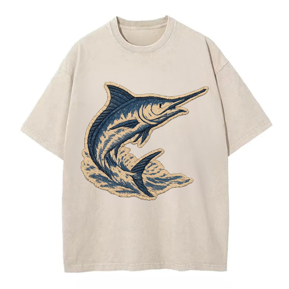 SWORDFISH MARLIN - leaping marlin in blue and silver , sport fishing - Vintage T-shirt - Off White
