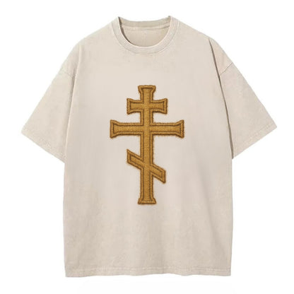 Orthodox Cross  - Vintage T-shirt - Off White