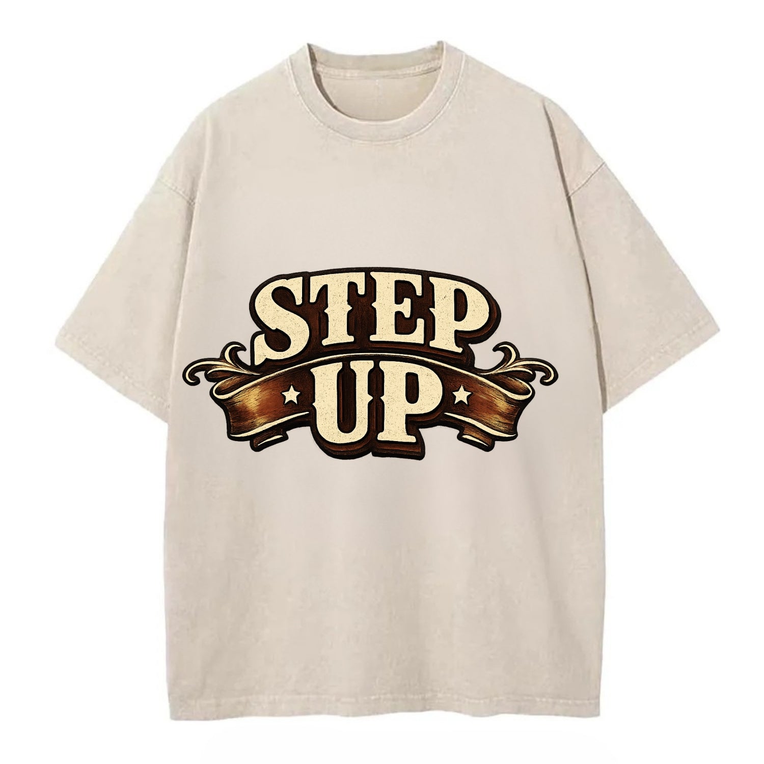 Bold typography design - "STEP UP" - rise to occasion, take charge - Vintage T-shirt - Off White