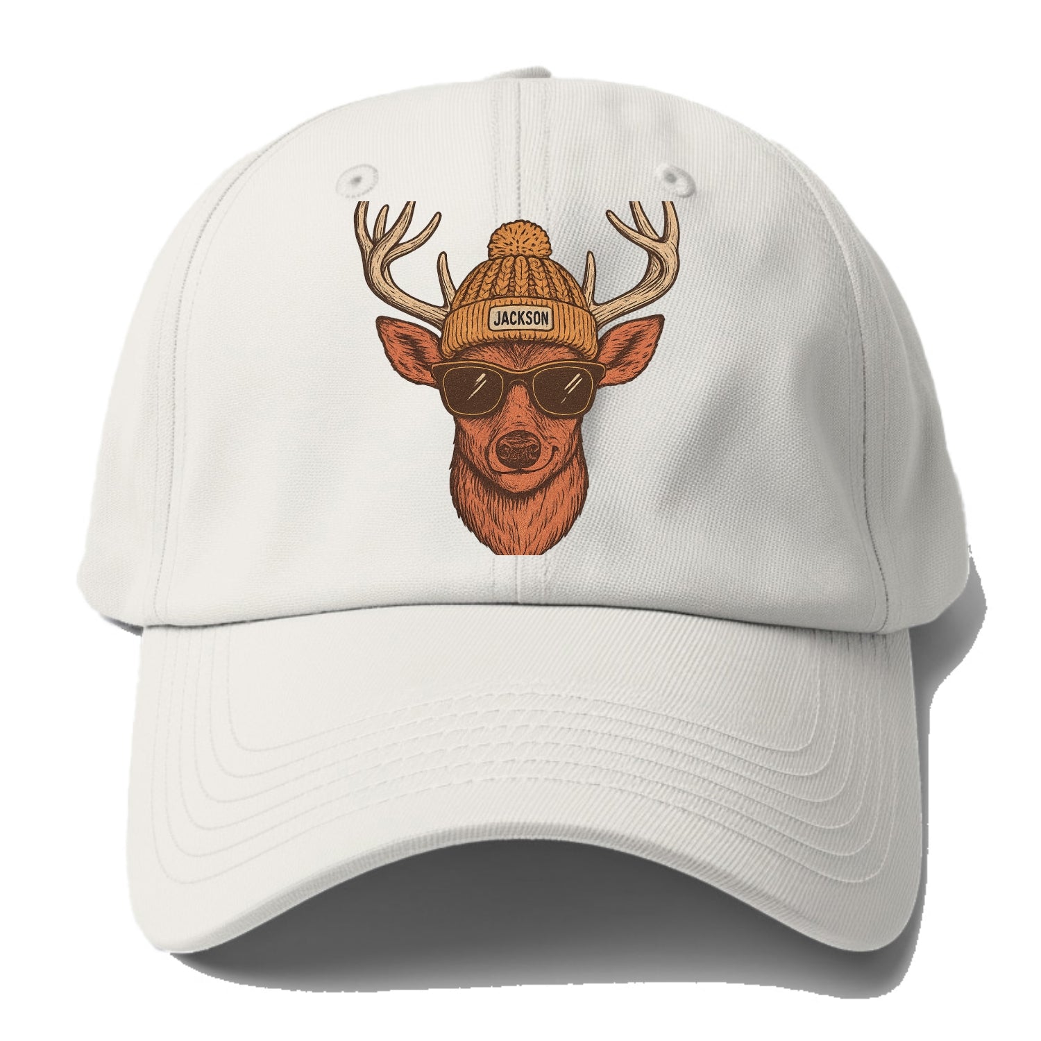 Mississippi White-tailed Deer wearing Jackson beanie with pom pom and wayfarer - Baseball Cap - Off White