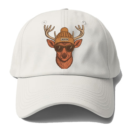 Mississippi White-tailed Deer wearing Jackson beanie with pom pom and wayfarer - Baseball Cap - Off White
