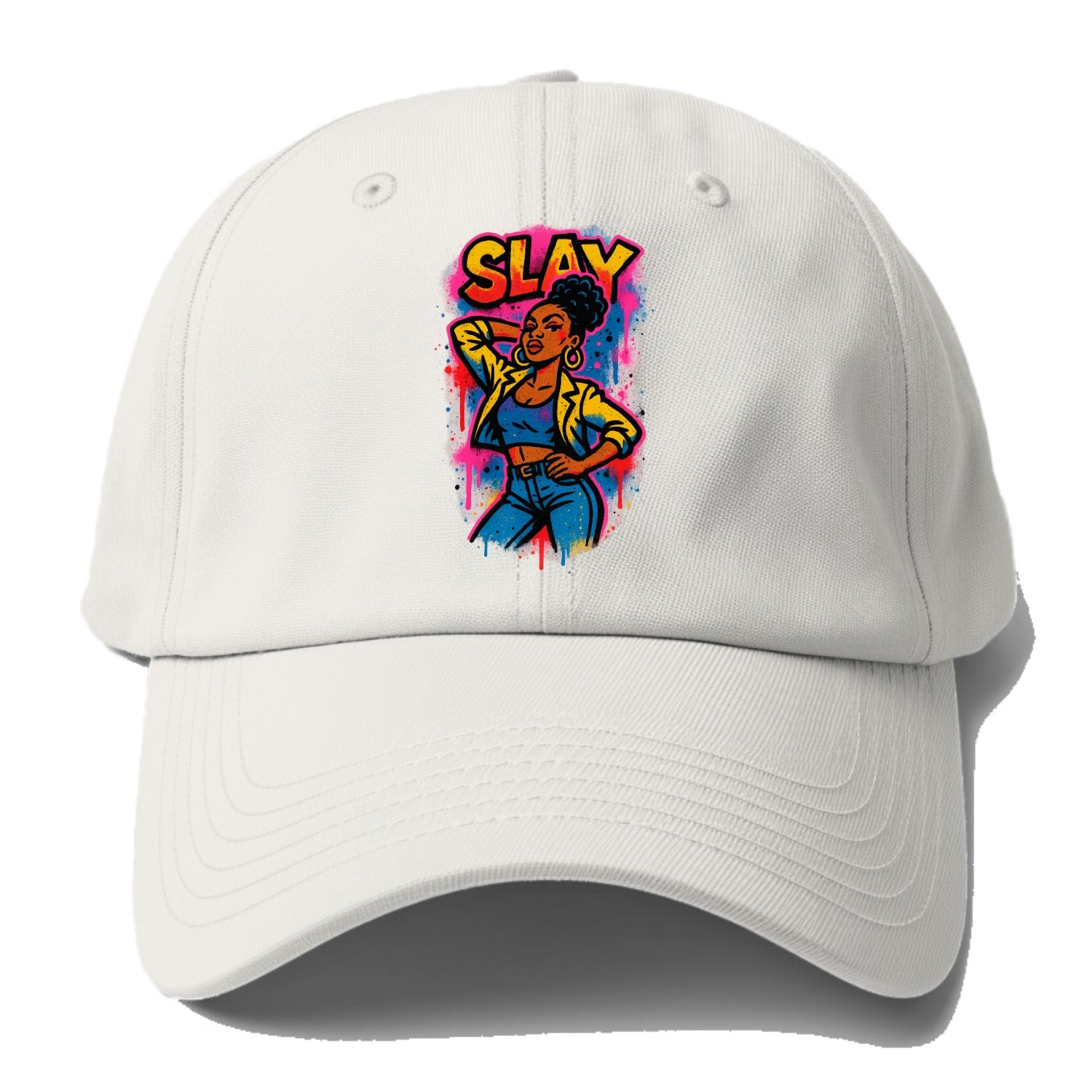 Empowered figure striking confident pose - "slay" culture, fierce and - Baseball Cap For Big Heads - Off White