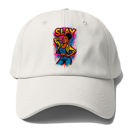 Empowered figure striking confident pose - "slay" culture, fierce and - Baseball Cap For Big Heads - Off White