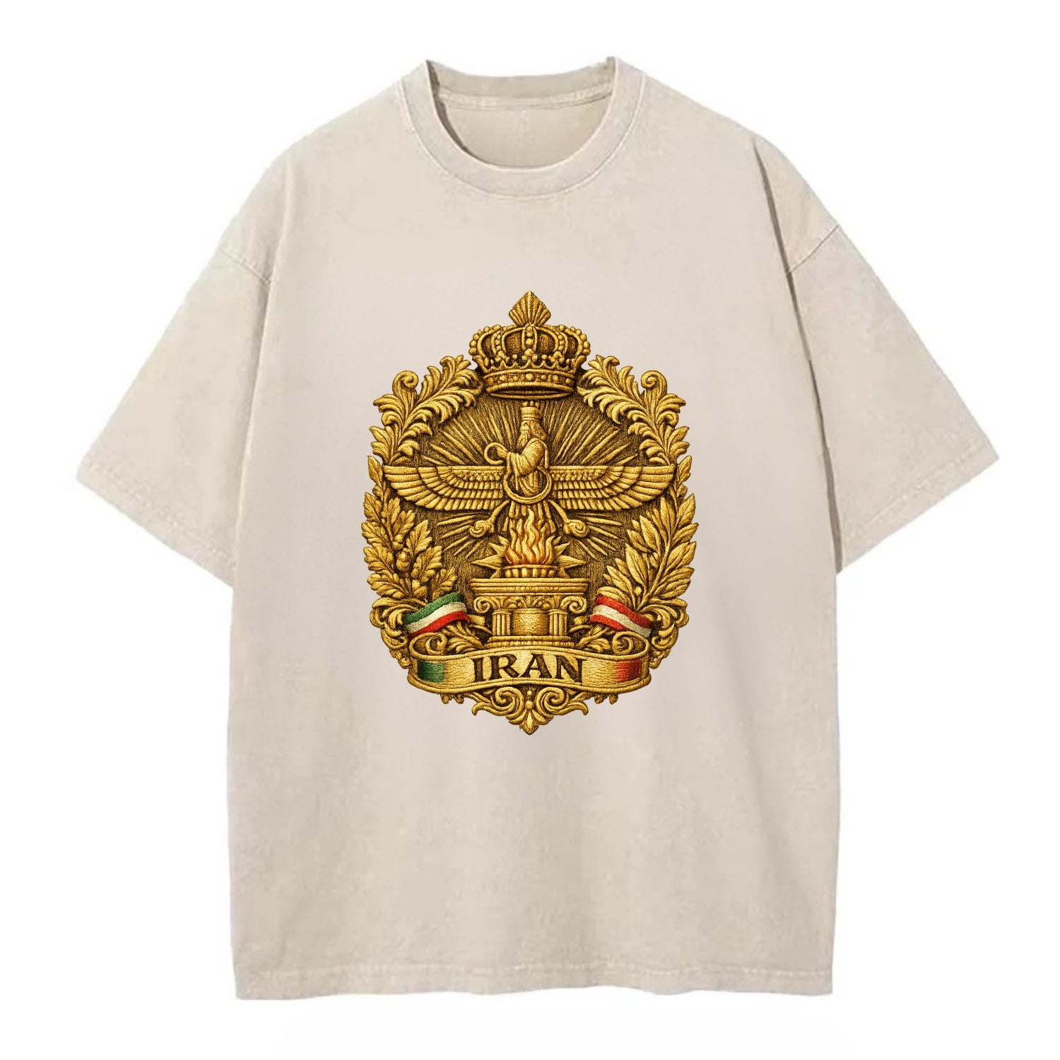 Iran Fire Temple Emblem - Vintage T-shirt - Off White