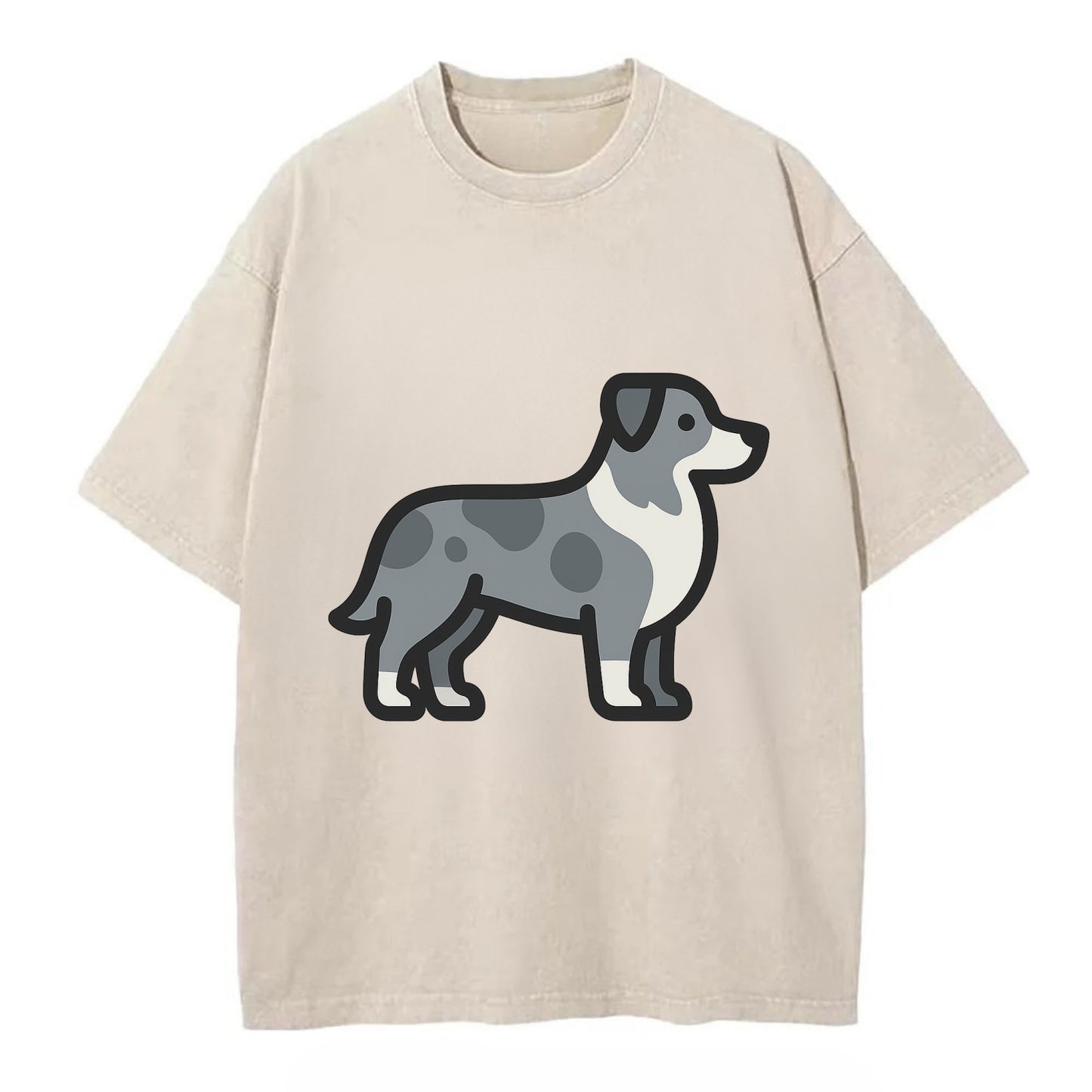 Australian Shepherd - Blue merle flat side profile - Vintage T-shirt - Off White