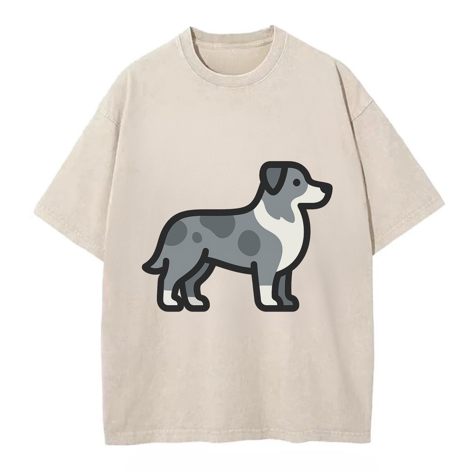 Australian Shepherd - Blue merle flat side profile - Vintage T-shirt - Off White