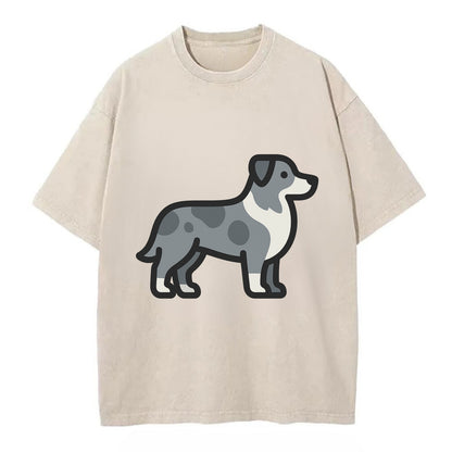 Australian Shepherd - Blue merle flat side profile - Vintage T-shirt - Off White