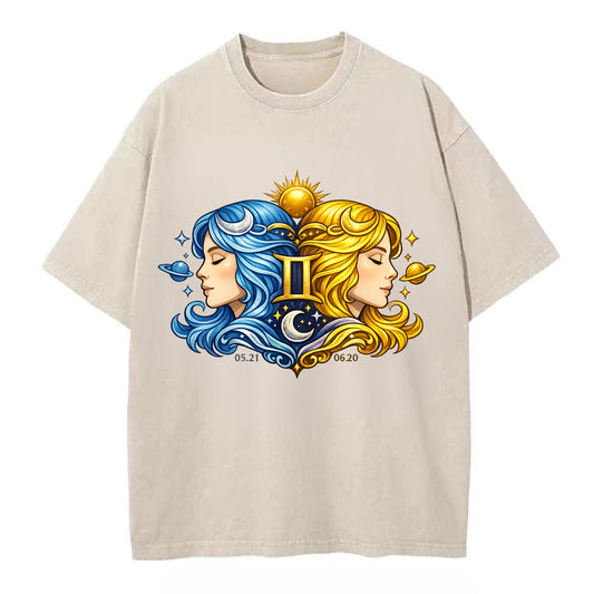 TWIN FACES | Two faces in profile mirror image | Gemini duality | Opposite - Vintage T-shirt - Off White