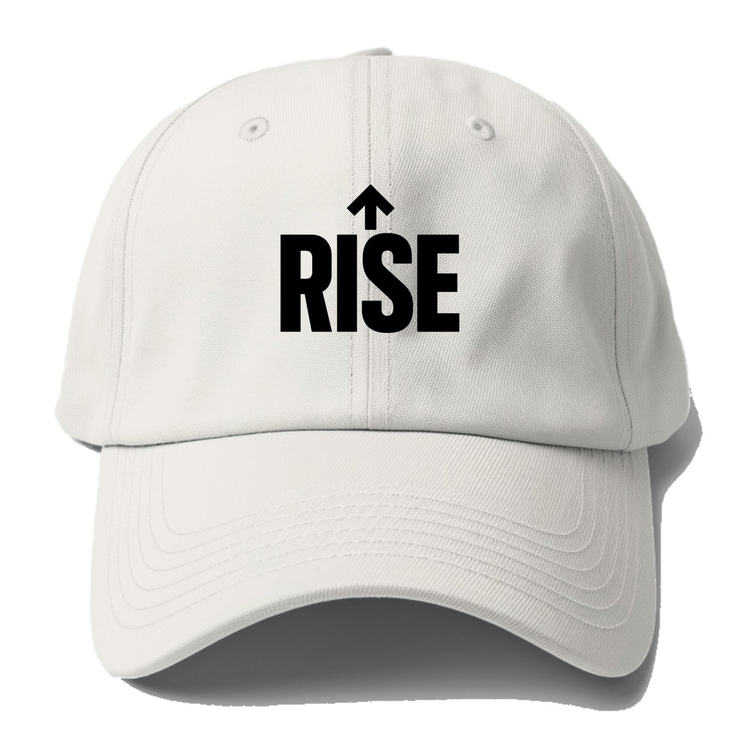 Bold typography design - "RISE" - getting up, ascending, elevating - Baseball Cap - Off White