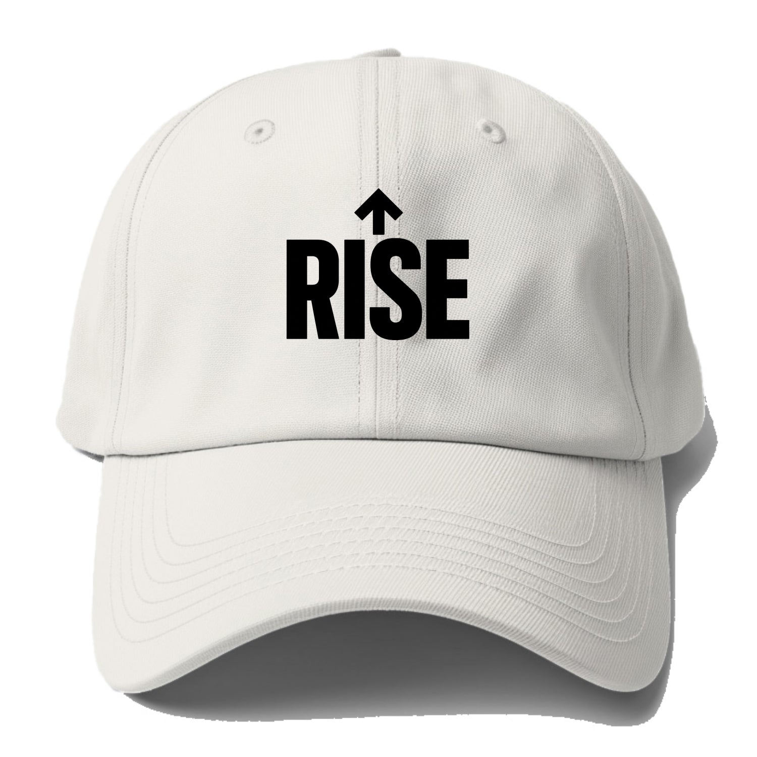 Bold typography design - "RISE" - getting up, ascending, elevating - Baseball Cap - Off White
