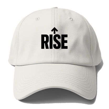 Bold typography design - "RISE" - getting up, ascending, elevating - Baseball Cap - Off White