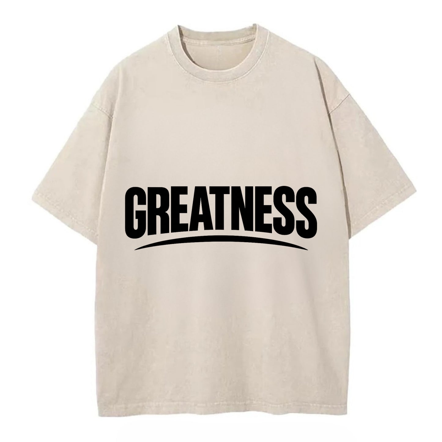 Bold typography design - "GREATNESS" - achieving excellence, reaching potential - Vintage T-shirt - Off White