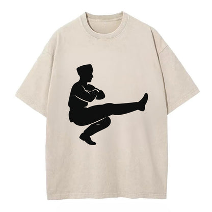 Russian Cossack dancer squat kick - Vintage T-shirt - Off White