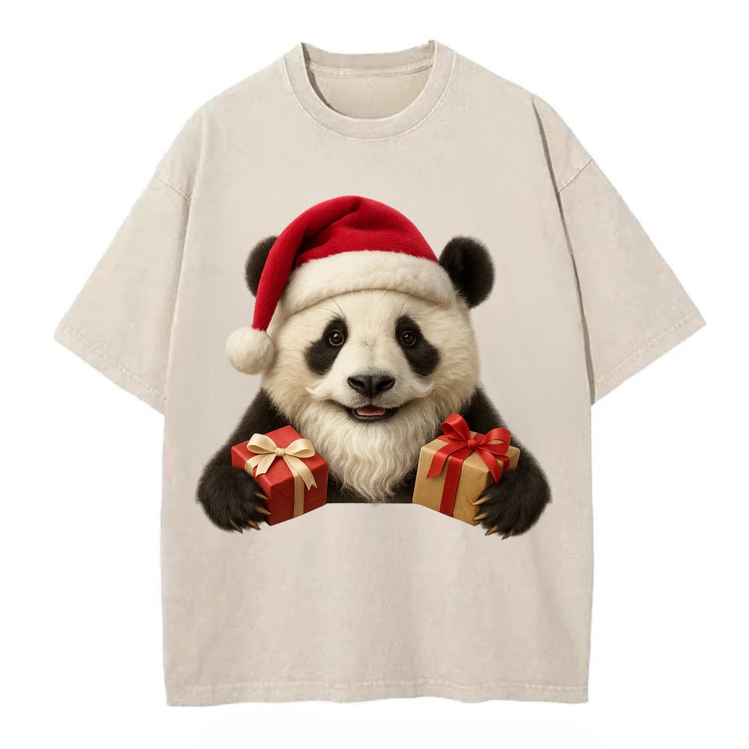 Santa Panda  - Vintage T-shirt - Off White