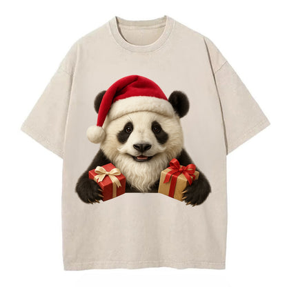 Santa Panda  - Vintage T-shirt - Off White
