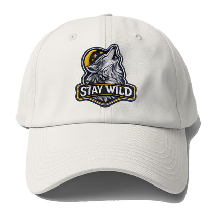 STAY WILD - wolf with text in gray , free spirit - Baseball Cap For Big Heads - Off White