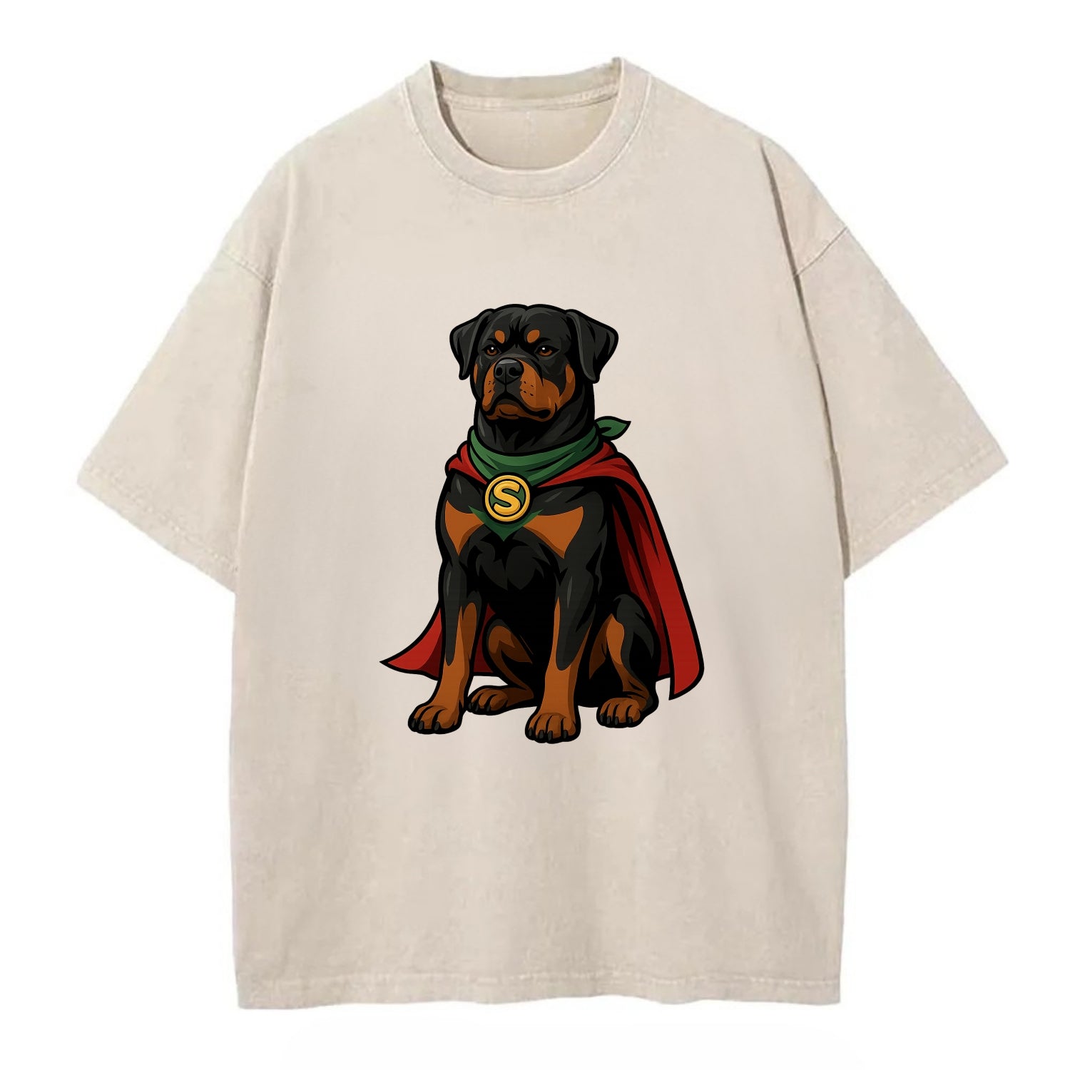 Rottweiler Strong Hero  - Vintage T-shirt - Off White