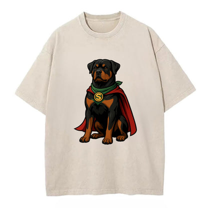Rottweiler Strong Hero  - Vintage T-shirt - Off White