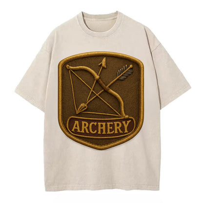 Bow and arrow crossed - archery enthusiast - Vintage T-shirt - Off White