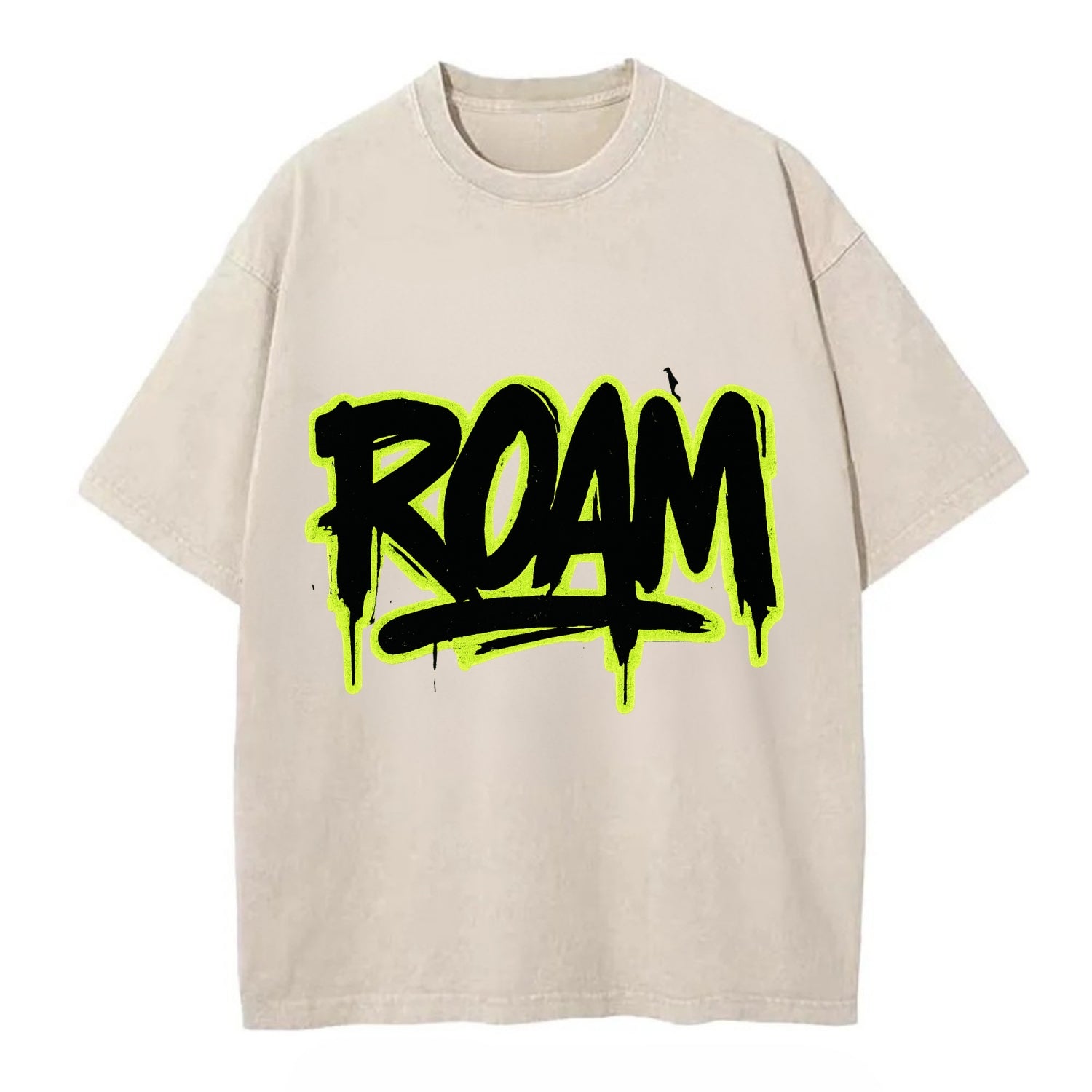 Bold typography design - "ROAM" - wander freely, no destination needed - Vintage T-shirt - Off White