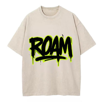 Bold typography design - "ROAM" - wander freely, no destination needed - Vintage T-shirt - Off White