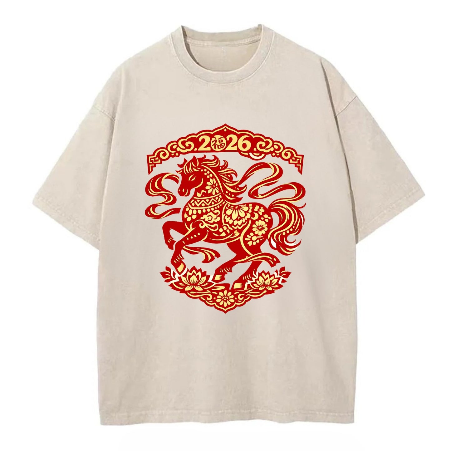 DANCING HORSE | Elegant prancing horse in motion | Graceful curved pose | - Vintage T-shirt - Off White