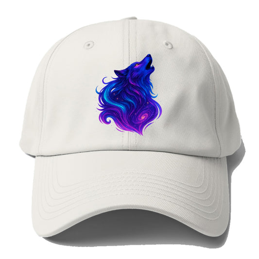 Noble wolf with flowing fur that transforms into aurora borealis streams, cyan and - Baseball Cap - Off White