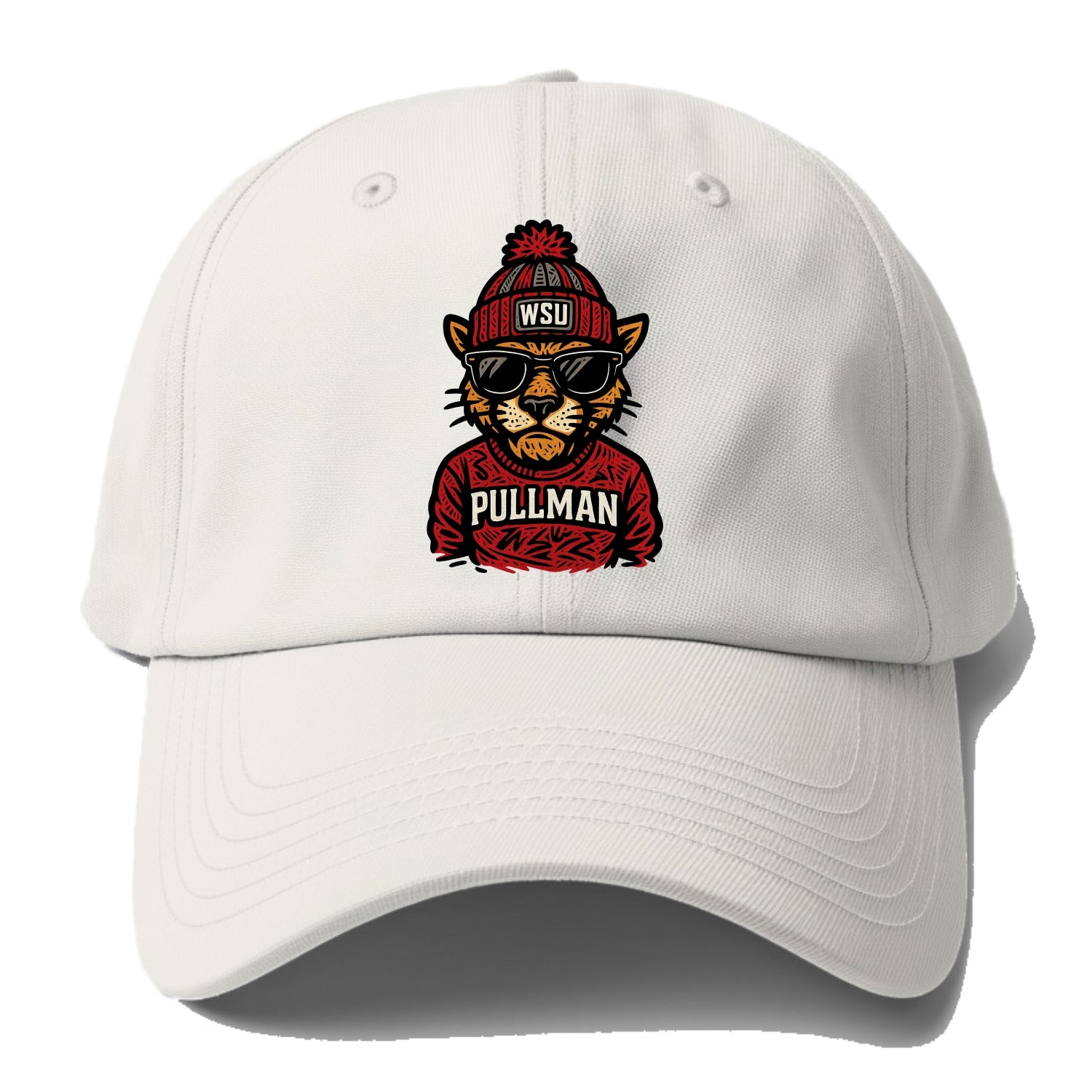 Pullman Cougar wearing Washington State beanie with WSU patch - Baseball Cap - Off White