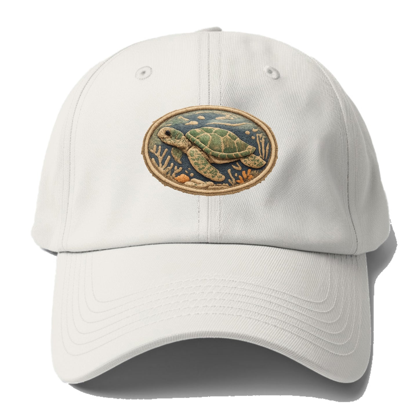 SEA TURTLE - swimming turtle in green and blue , ocean life - Baseball Cap - Off White