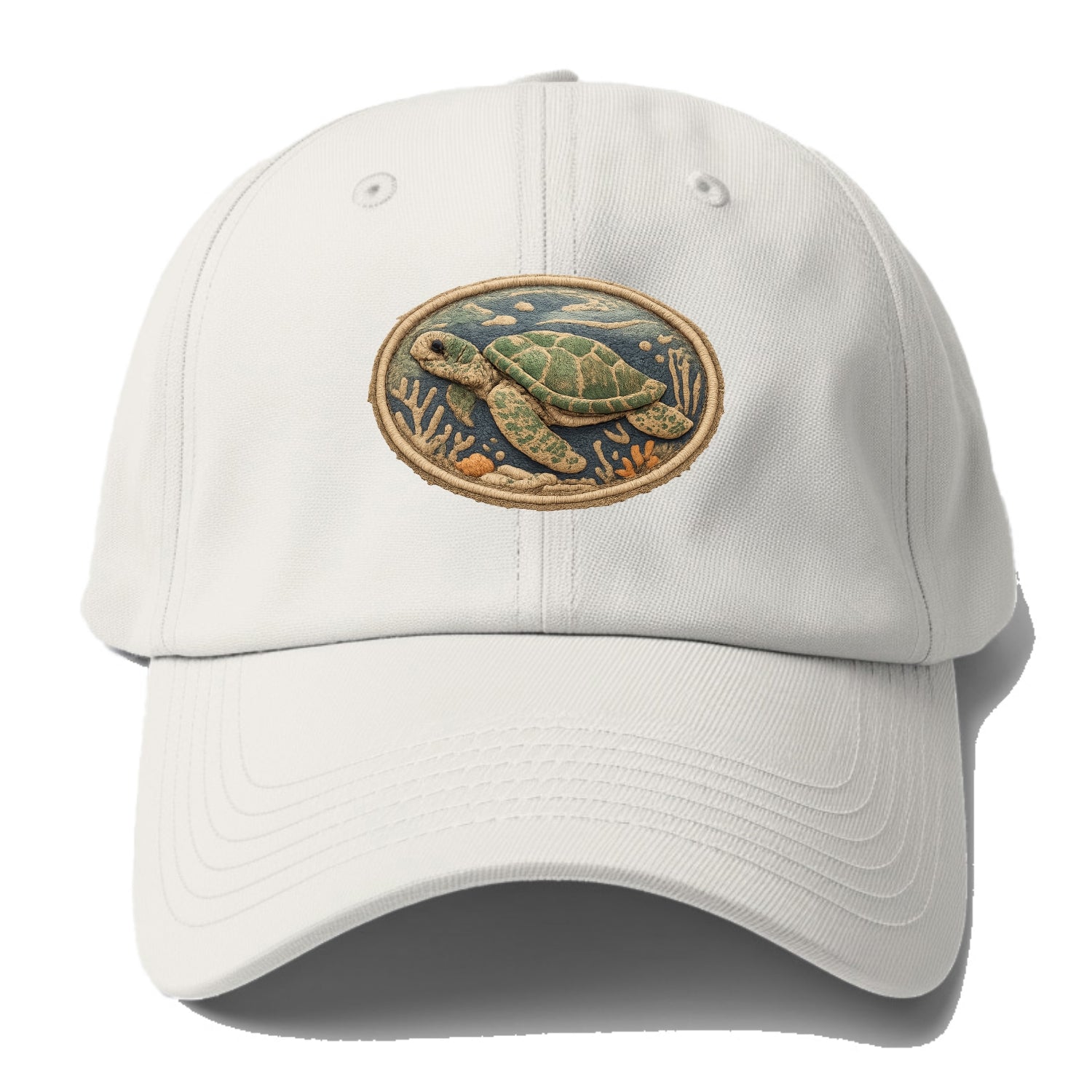SEA TURTLE - swimming turtle in green and blue , ocean life - Baseball Cap - Off White