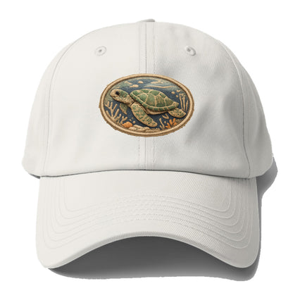 SEA TURTLE - swimming turtle in green and blue , ocean life - Baseball Cap - Off White