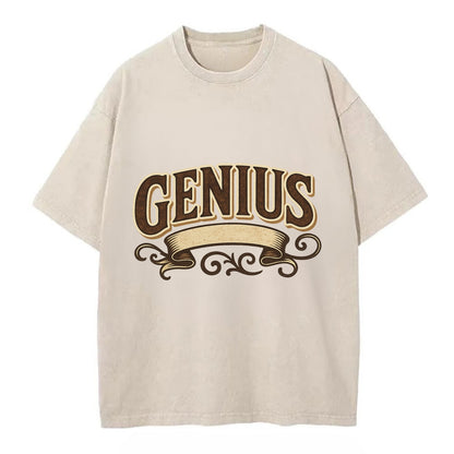 Bold typography design - "GENIUS" - exceptional intelligence, brilliance - Vintage T-shirt - Off White