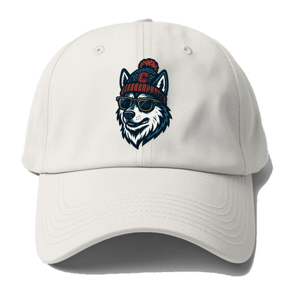 Storrs Husky wearing UConn beanie with C patch - Baseball Cap For Big Heads - Off White