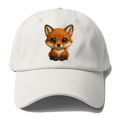 Baby Red Fox - russet fur, white chest, big amber eyes, perky ears, front-facing, - Baseball Cap - Off White