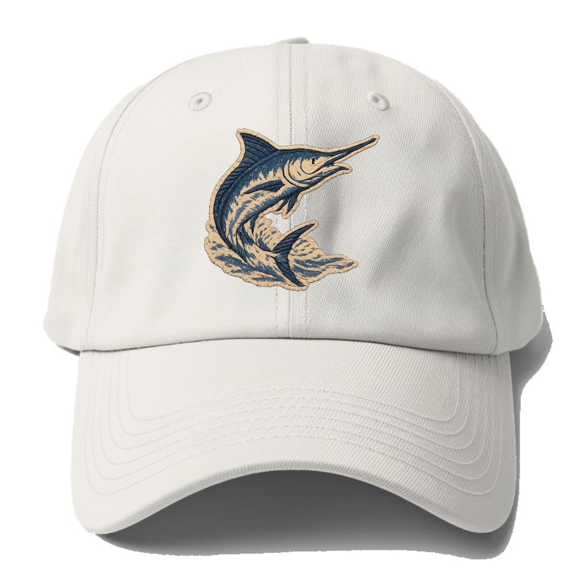 SWORDFISH MARLIN - leaping marlin in blue and silver , sport fishing - Baseball Cap For Big Heads - Off White