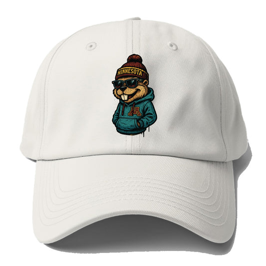 Minneapolis Gopher wearing Minnesota beanie with M patch - Baseball Cap For Big Heads - Off White