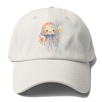 jellyfish with kawaii face and tentacles, one tentacle pointing up - Baseball Cap For Big Heads - Off White