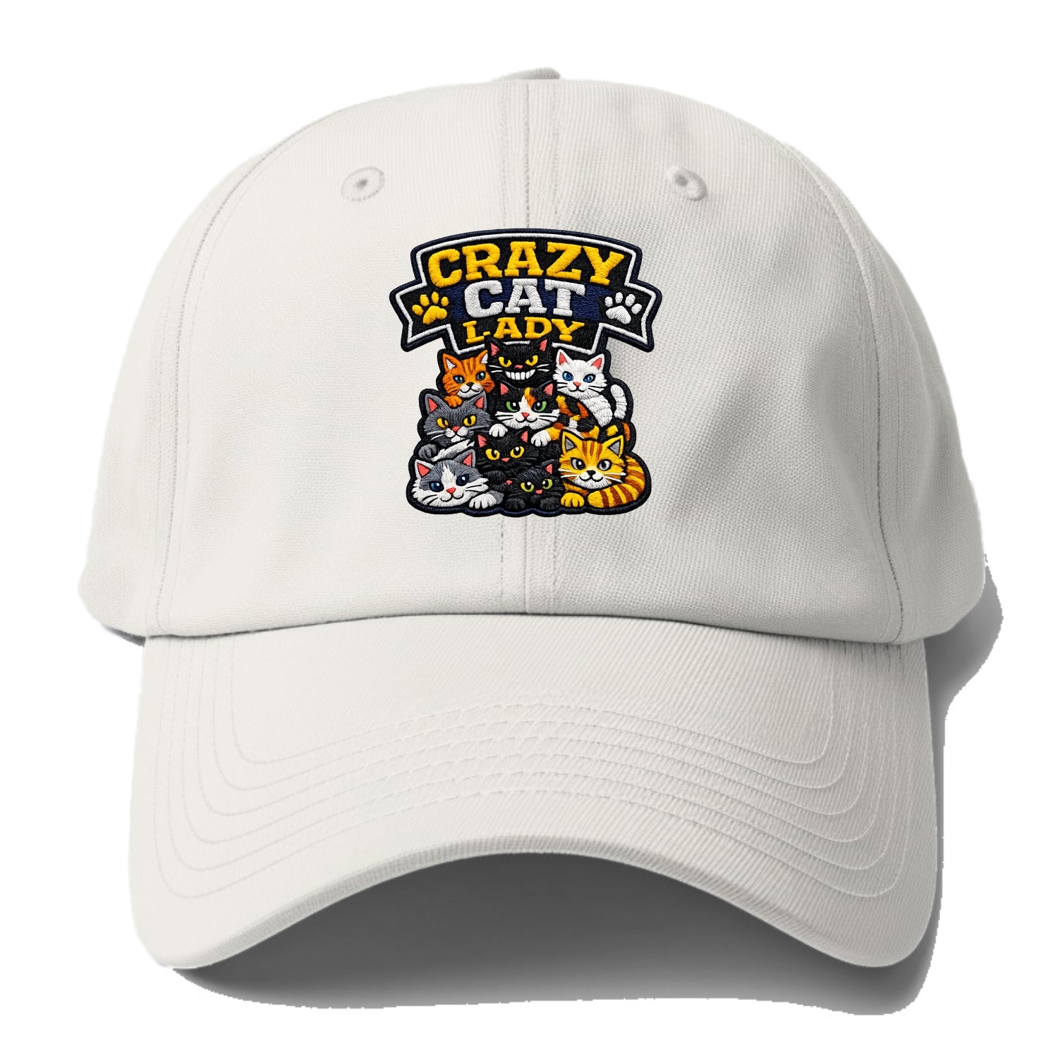 CRAZY CAT LADY - cat pile in multicolor , cat collector - Baseball Cap For Big Heads - Off White