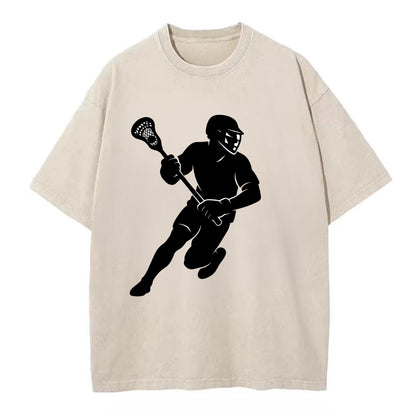 Lacrosse player cradling stick - Vintage T-shirt - Off White
