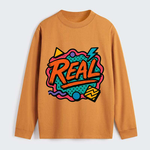 Imperfect brush strokes spelling Real - authenticity over perfection, - Classic Long Sleeve Shirt